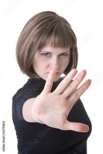 Photo: picture of woman making stop gesture picture of woman making stop gesture