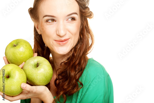 Photo: woman with three apples woman with three apples