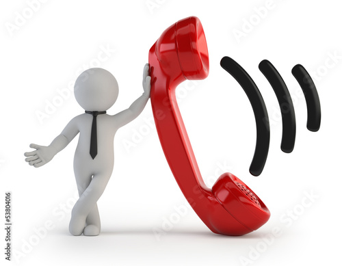 Illustration: 3d small people - Telephone receiver 3d small people - Telephone receiver