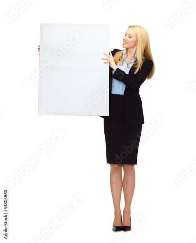 Photo: businesswoman with white blank board businesswoman with white blank board