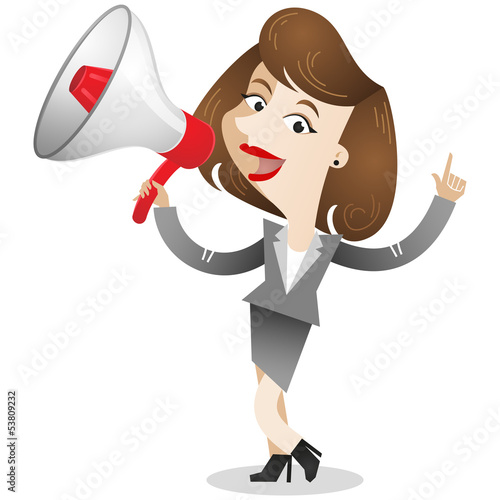 Vector: Businesswoman, megaphone, announcement, pointing Businesswoman, megaphone, announcement, pointing
