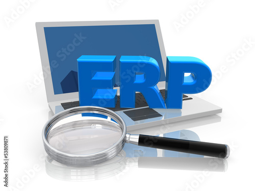 Illustration: ERP Laptop with magnifier glass ERP Laptop with magnifier glass