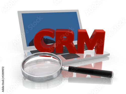 Illustration: CRM Laptop with magnifier glass CRM Laptop with magnifier glass