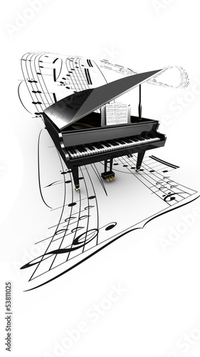 Photo: 3D opened grand piano on a long flying partition 3D opened grand piano on a long flying partition