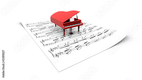 Illustration: 3D opened grand piano model on a partition sheet 3D opened grand piano model on a partition sheet