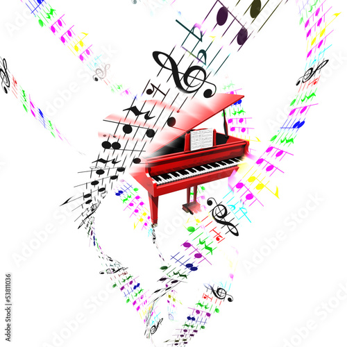 Illustration: Grand piano with colored flying partition. Aerial concept. Grand piano with colored flying partition. Aerial concept.