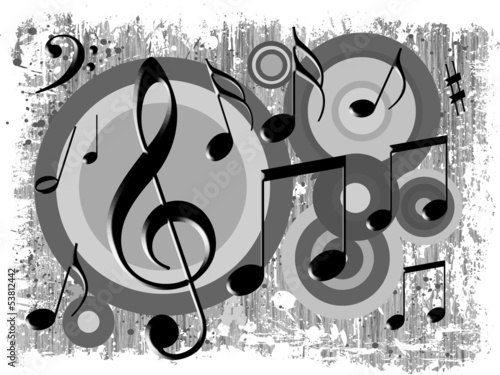 Illustration: Música - Fundo escuro com notas musicais Música - Fundo escuro com notas musicais