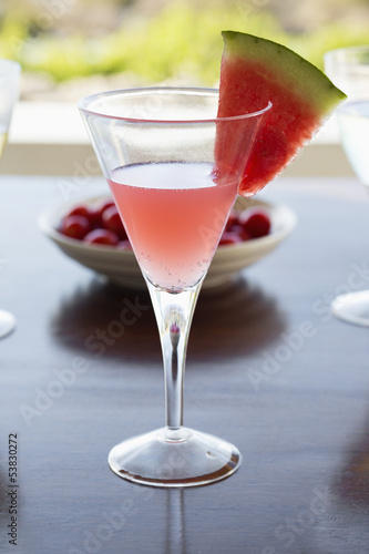 Photo: Close-up of a glass of watermelon martini Close-up of a glass of watermelon martini