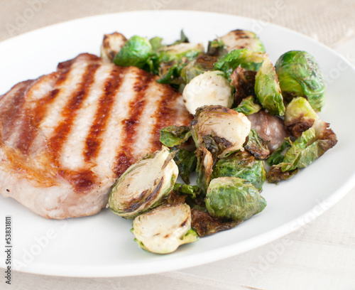 Photo: Close up brussels sprouts and meat Close up brussels sprouts and meat