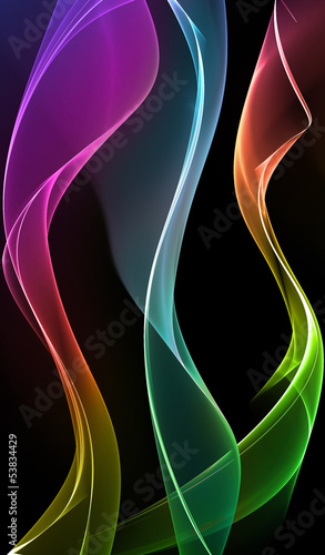 Illustration: Abstract color waves on black background Abstract color waves on black background