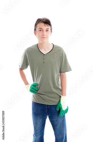 Photo: Young gardener with gloves Young gardener with gloves
