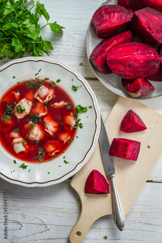 Photo: Fresh beets and garlic as an ingredient for borscht Fresh beets and garlic as an ingredient for borscht