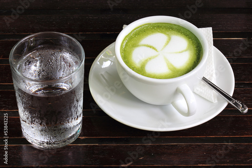 Photo: Green tae Lattee with water Green tae Lattee with water