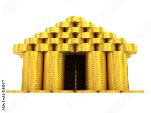 Illustration: Golden building. Front view Golden building. Front view