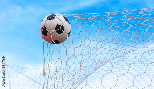 Photo: soccer ball in goal net soccer ball in goal net