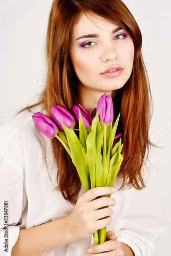 Photo: girl with tulips girl with tulips