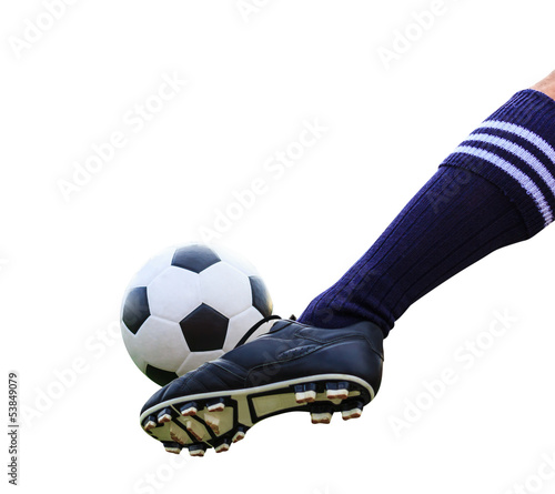 Photo: foot kicking soccer ball isolated with clipping path foot kicking soccer ball isolated with clipping path