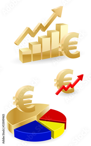 Vector: 3d graph and diagram with euro 3d graph and diagram with euro