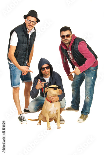 Photo: Funky rappers pointing to their pitbull dog Funky rappers pointing to their pitbull dog