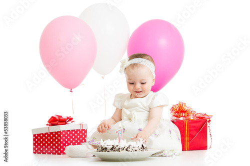 Photo: first baby girl birhtday with cake first baby girl birhtday with cake