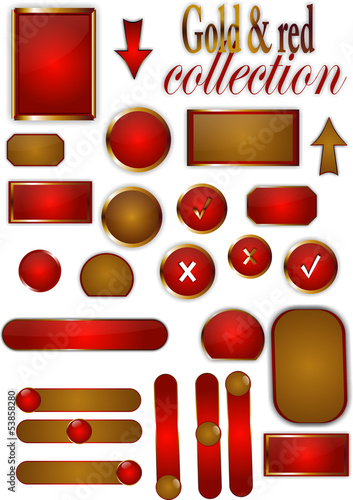 Vector: Collection of gold and red buttons, offers, stickers Collection of gold and red buttons, offers, stickers