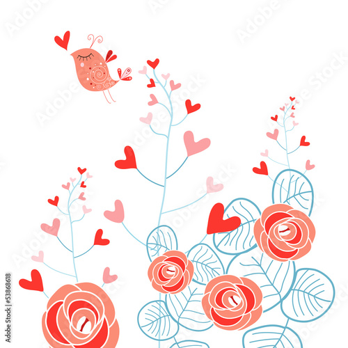 Vector: Plants with hearts and love bird Plants with hearts and love bird