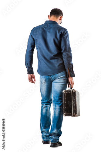 Photo: back of young man on white background back of young man on white background