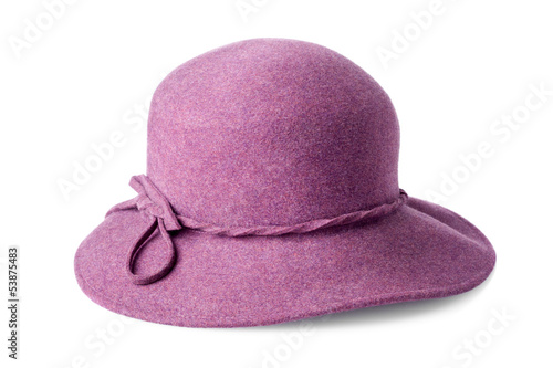 Photo: purple female felt hat isolated on white background purple female felt hat isolated on white background