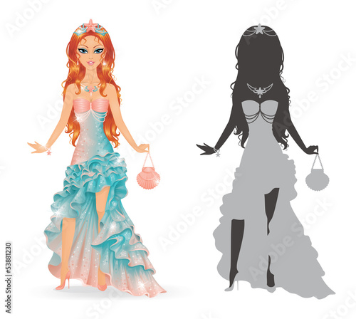 Vector: Cute princess wearing mermaid dress. Cute princess wearing mermaid dress.