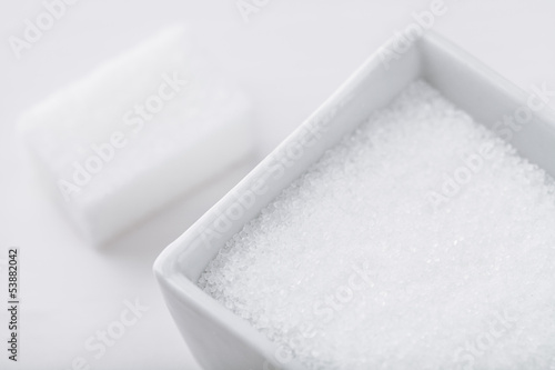 Photo: sugar grains and cube sugar grains and cube