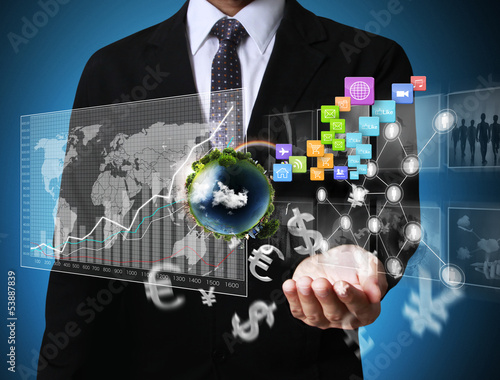 Photo: financial symbols coming from hand financial symbols coming from hand