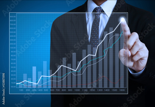 Illustration: financial symbols coming from hand financial symbols coming from hand