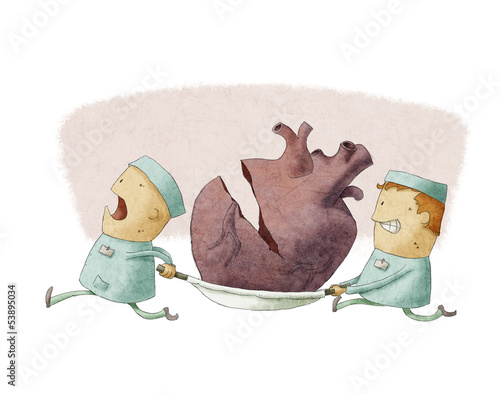 Illustration: Two people carrying a broken heart Two people carrying a broken heart
