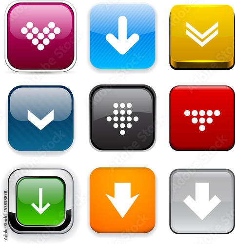 Vector: Square color download icons. Square color download icons.