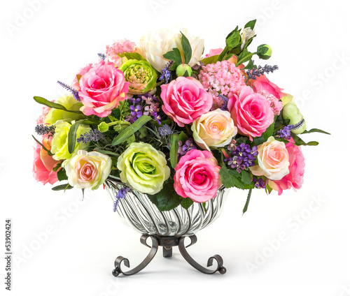 Photo: Bouquet of roses in glass vase Bouquet of roses in glass vase