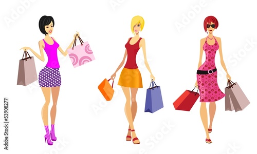 Vector: attractive ladies, shopping attractive ladies, shopping