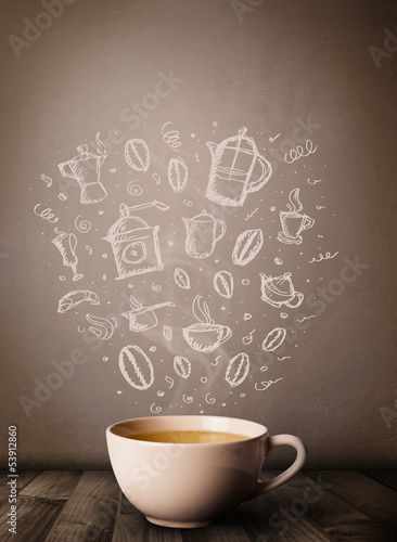 Photo: Coffee mug with hand drawn kitchen accessories Coffee mug with hand drawn kitchen accessories