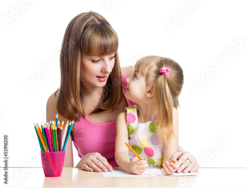 Photo: mother and daughter draw together mother and daughter draw together