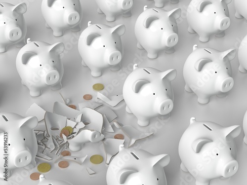 Illustration: Piggy bank - grid with broken pig Piggy bank - grid with broken pig