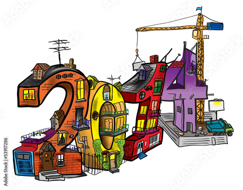 Vector: Houses in the form of figures in 2014 Houses in the form of figures in 2014