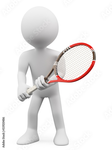 Illustration: 3D white people. Tennis player to return 3D white people. Tennis player to return