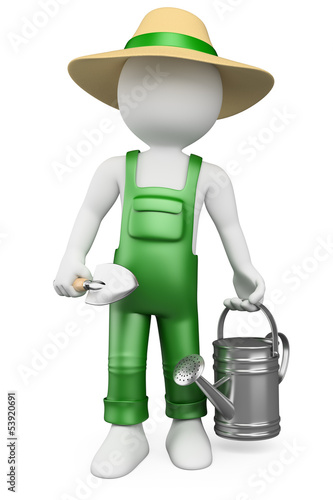 Illustration: 3D white people. Gardener 3D white people. Gardener