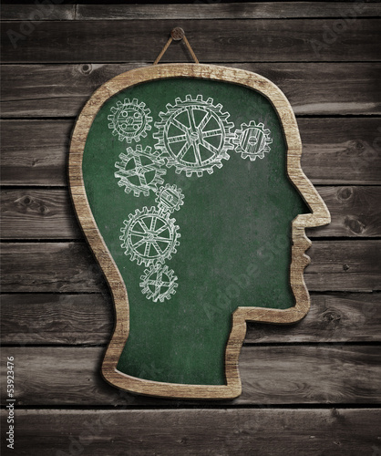 Illustration: Human brain work drawn by chalk on blackboard Human brain work drawn by chalk on blackboard