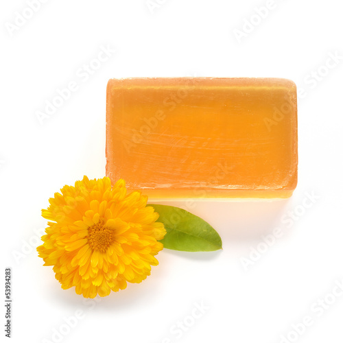 Photo: Orange handmade glycerin soap on white. Orange handmade glycerin soap on white.