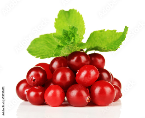 Photo: Ripe red cranberries, isolated on white. Ripe red cranberries, isolated on white.