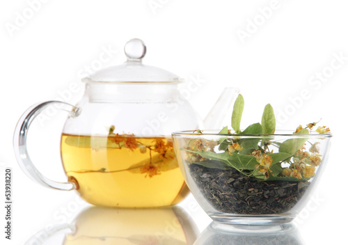 Photo: Kettle and bowl of tea with linden Kettle and bowl of tea with linden