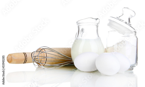 Photo: Ingredients for dough isolated on white Ingredients for dough isolated on white