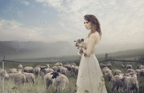 Photo: Sensual lady among sheeps Sensual lady among sheeps