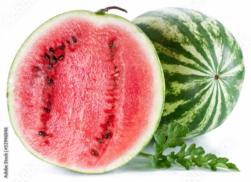 Photo: Watermelon with a slice and leaves Watermelon with a slice and leaves
