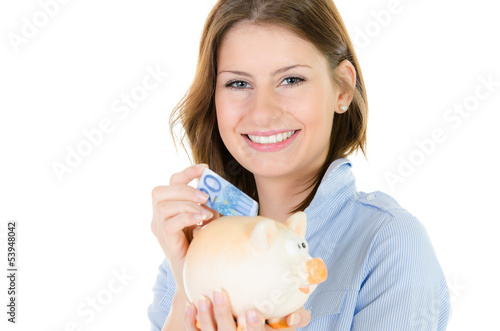 Photo: junge frau spart 20 euro junge frau spart 20 euro